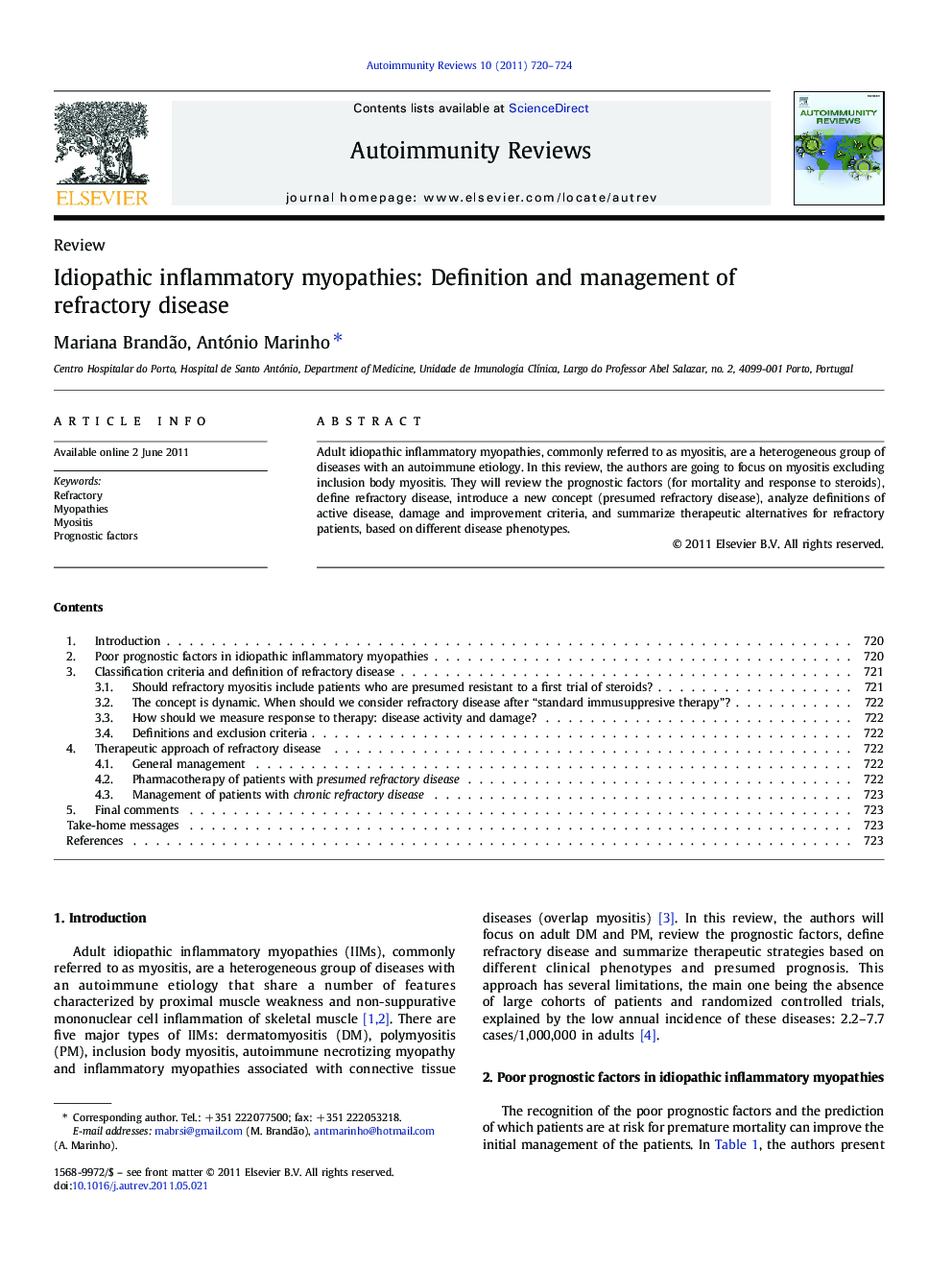 Idiopathic inflammatory myopathies: Definition and management of refractory disease