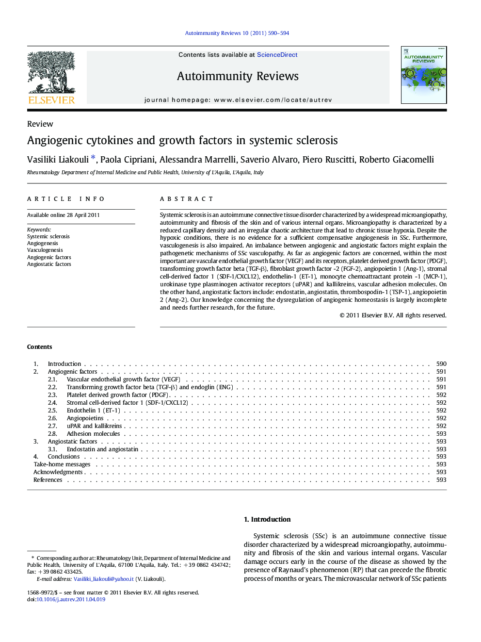 Angiogenic cytokines and growth factors in systemic sclerosis