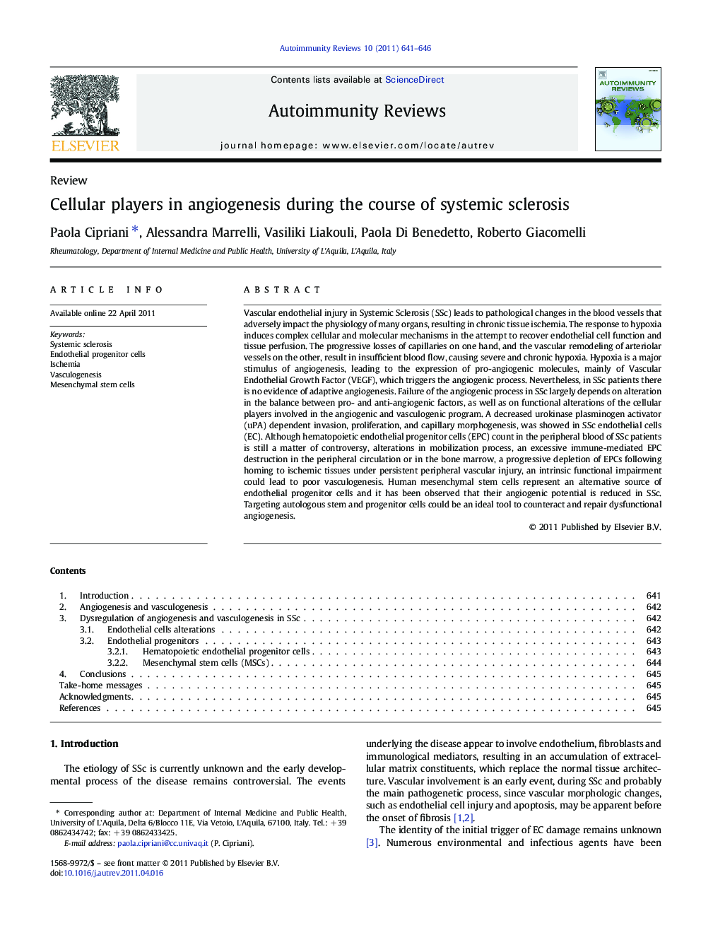 Cellular players in angiogenesis during the course of systemic sclerosis