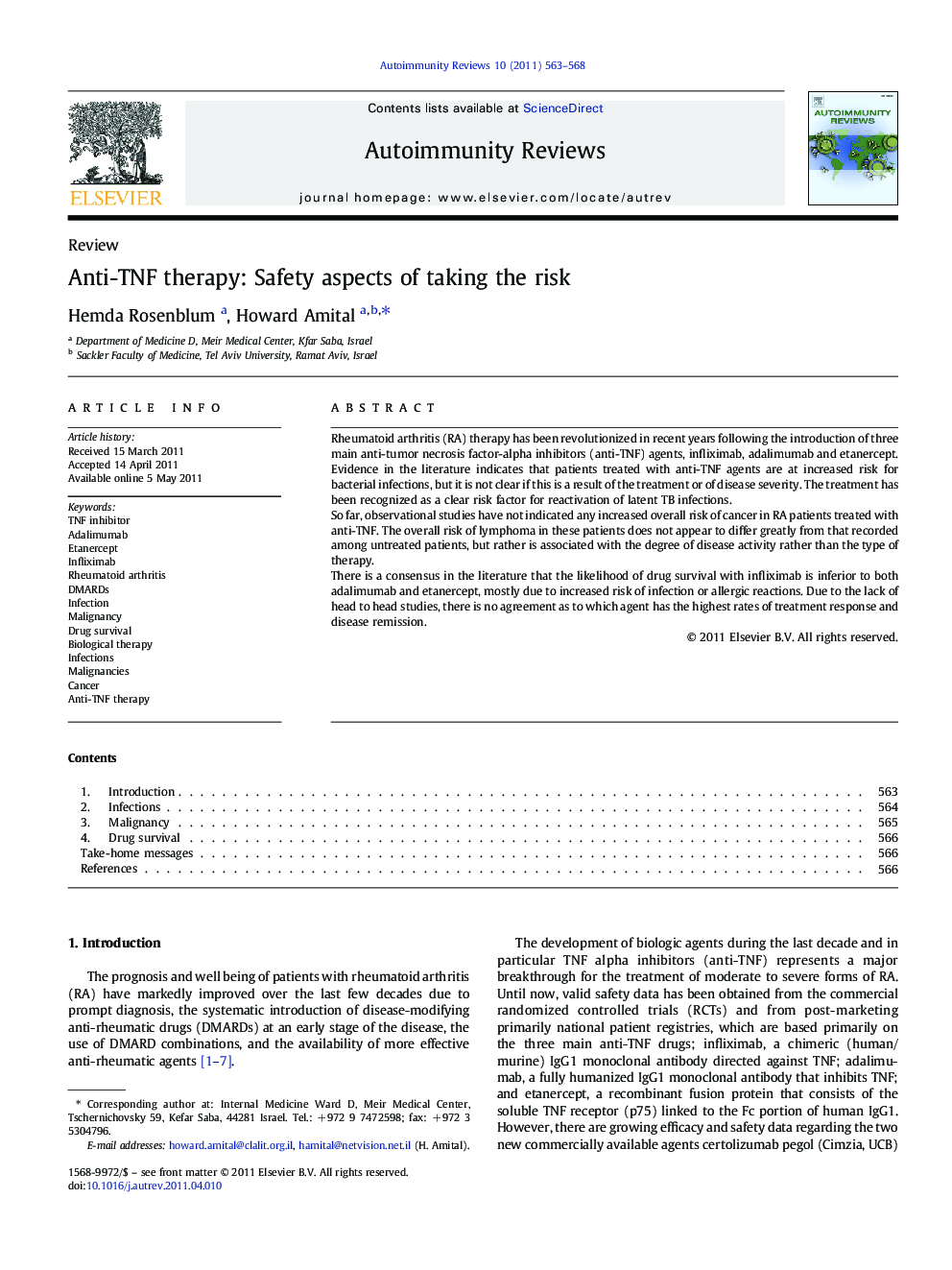 Anti-TNF therapy: Safety aspects of taking the risk