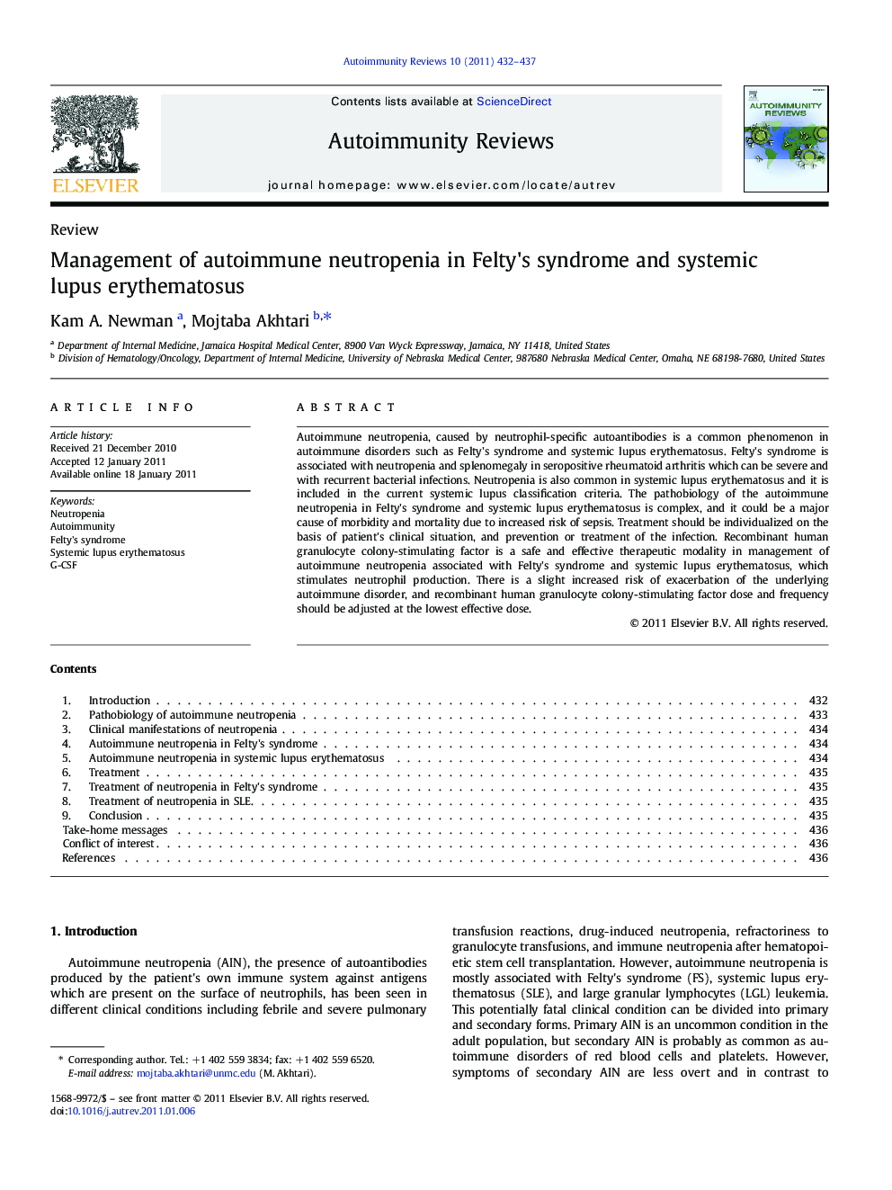 Management of autoimmune neutropenia in Felty's syndrome and systemic lupus erythematosus