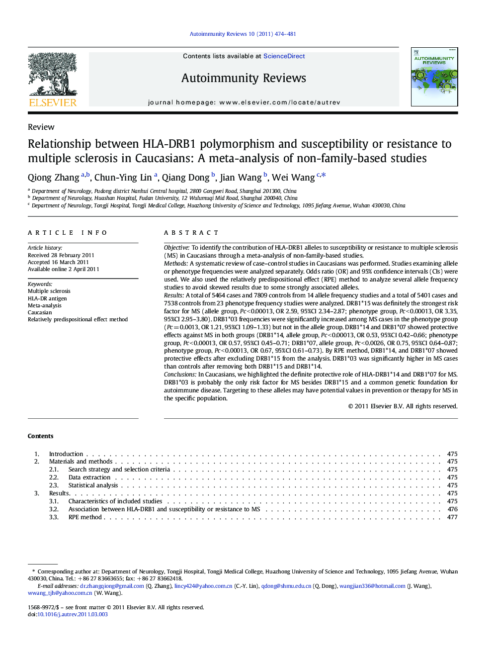 Relationship between HLA-DRB1 polymorphism and susceptibility or resistance to multiple sclerosis in Caucasians: A meta-analysis of non-family-based studies