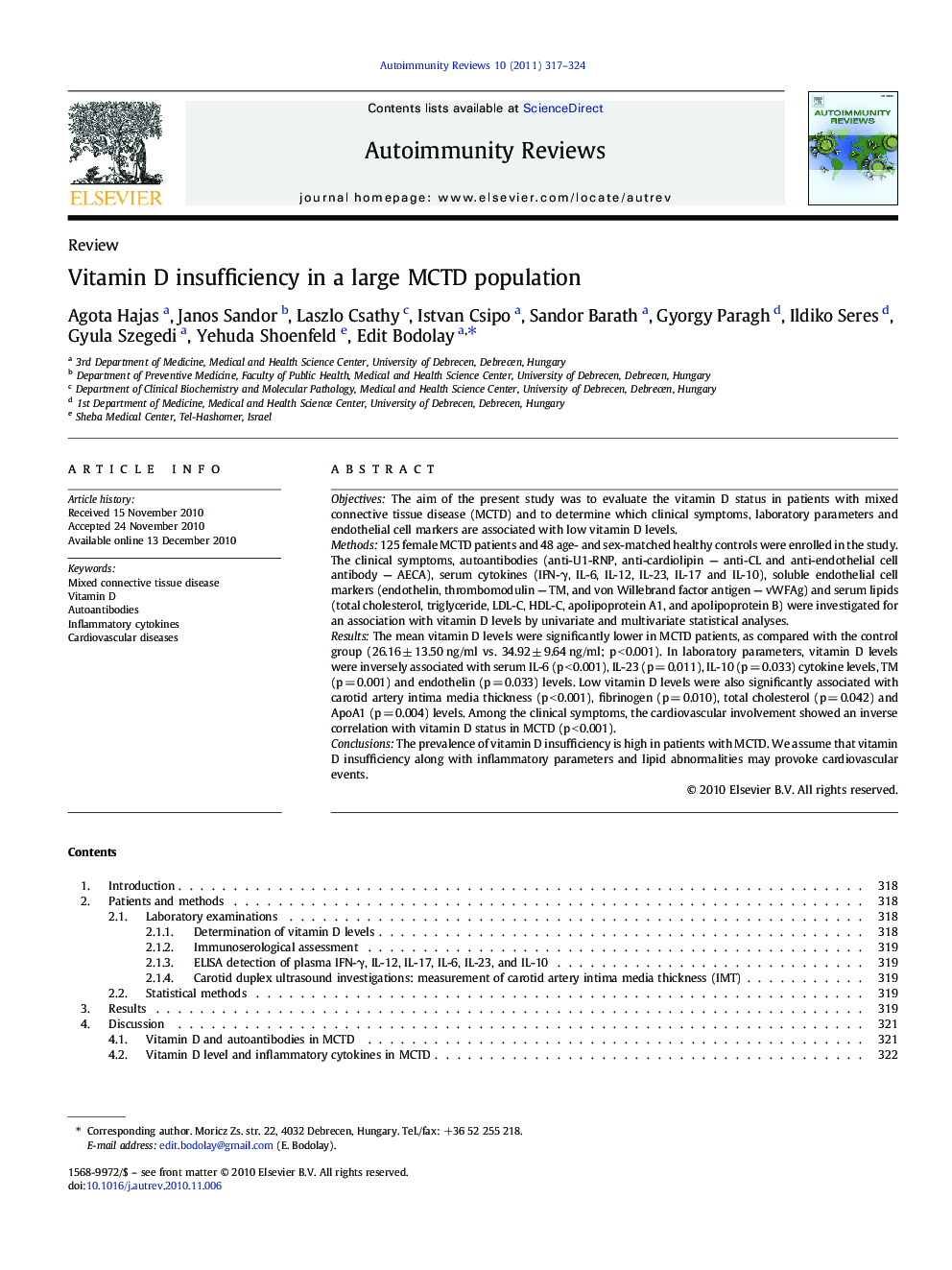 Vitamin D insufficiency in a large MCTD population