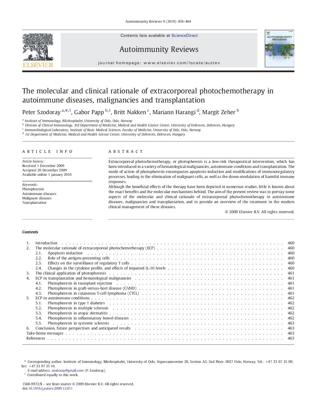 The molecular and clinical rationale of extracorporeal photochemotherapy in autoimmune diseases, malignancies and transplantation