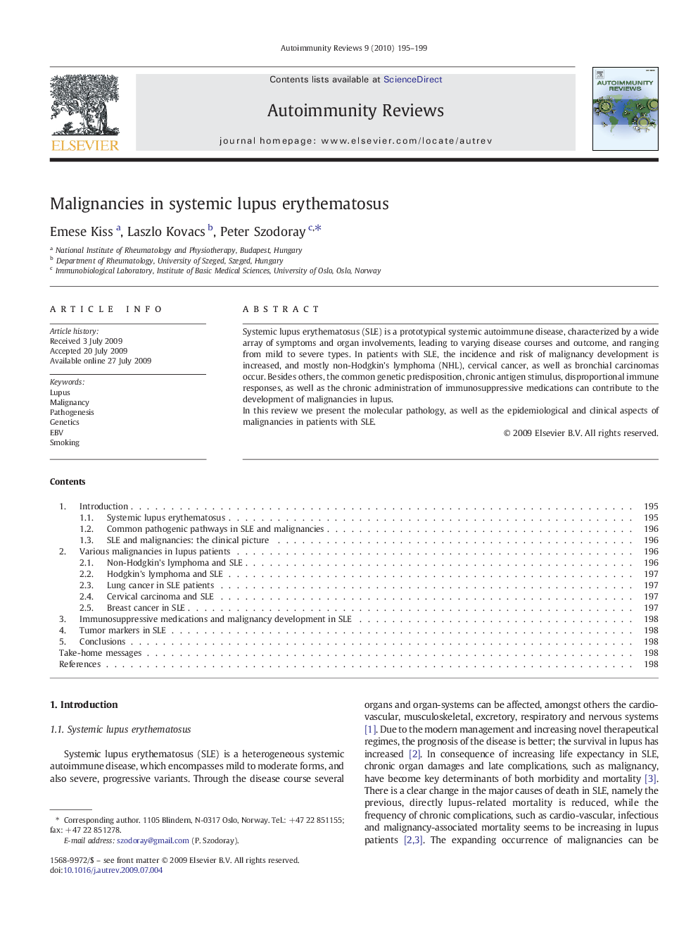 Malignancies in systemic lupus erythematosus