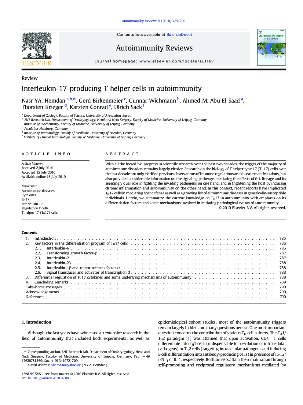 Interleukin-17-producing T helper cells in autoimmunity