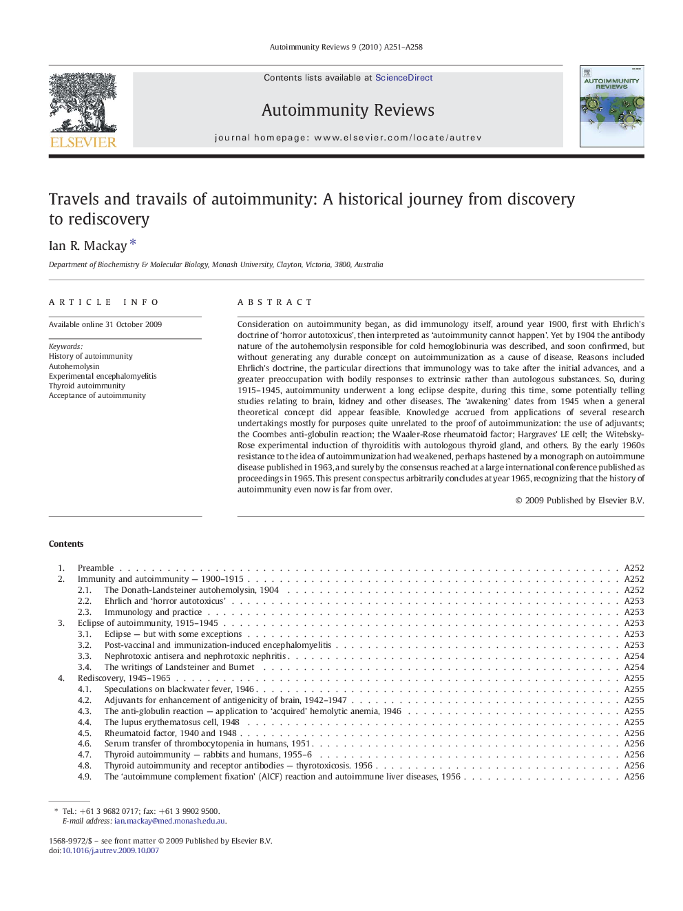 Travels and travails of autoimmunity: A historical journey from discovery to rediscovery