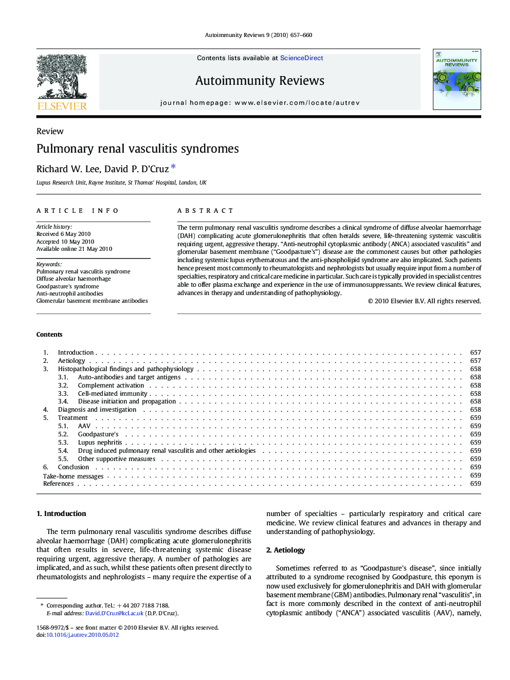 Pulmonary renal vasculitis syndromes