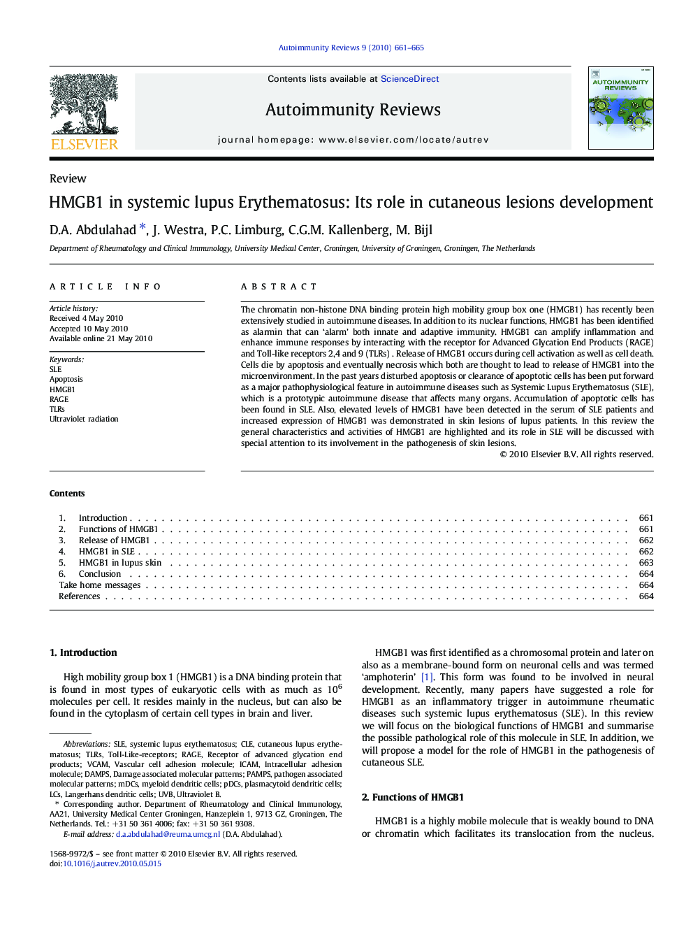 HMGB1 in systemic lupus Erythematosus: Its role in cutaneous lesions development