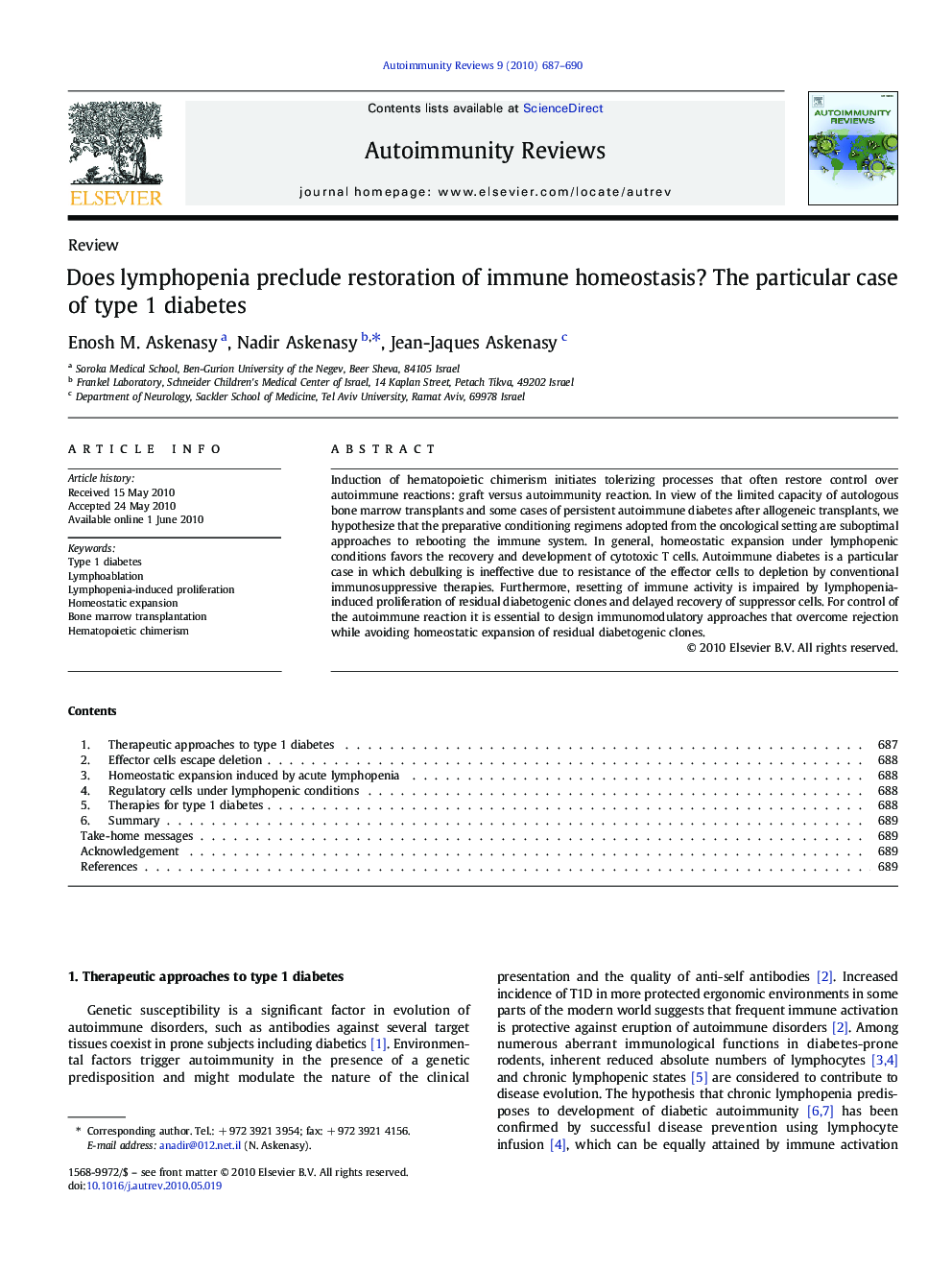 Does lymphopenia preclude restoration of immune homeostasis? The particular case of type 1 diabetes