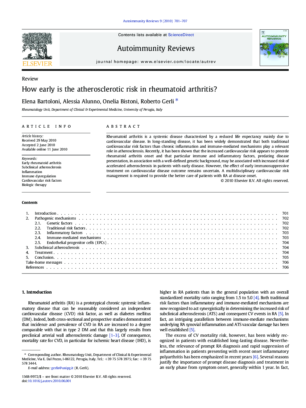 How early is the atherosclerotic risk in rheumatoid arthritis?