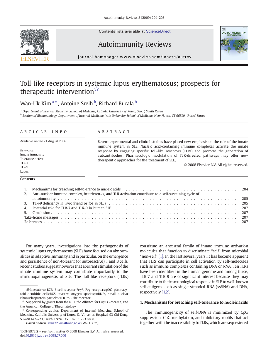 Toll-like receptors in systemic lupus erythematosus; prospects for therapeutic intervention 