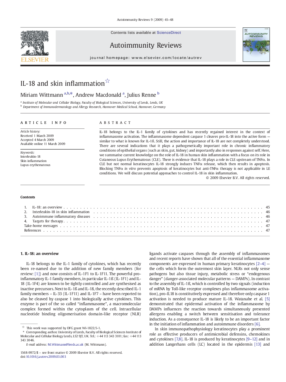 IL-18 and skin inflammation 