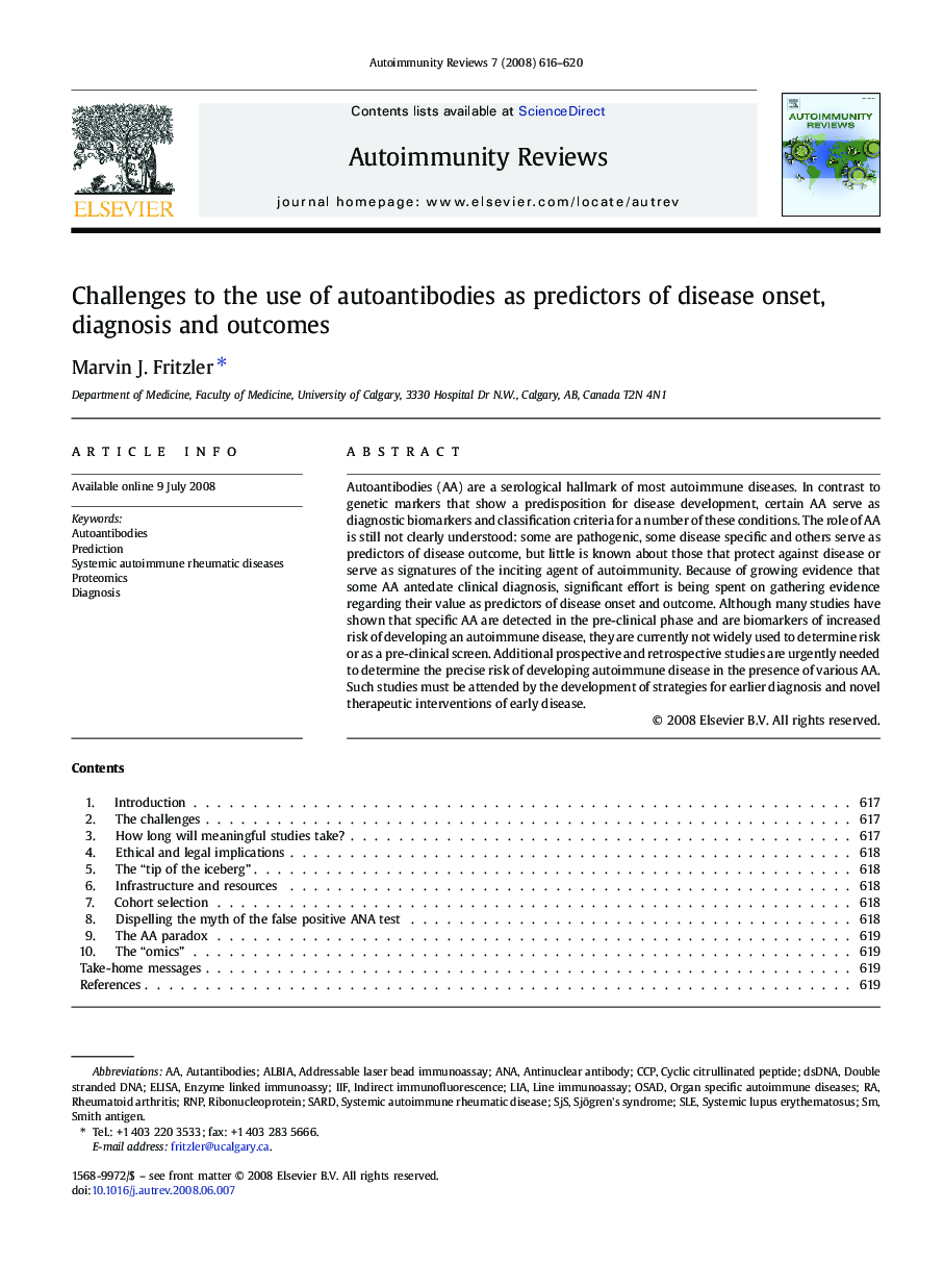 Challenges to the use of autoantibodies as predictors of disease onset, diagnosis and outcomes