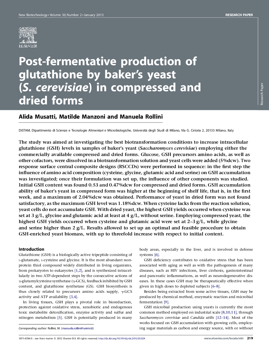 Post-fermentative production of glutathione by baker's yeast (S. cerevisiae) in compressed and dried forms