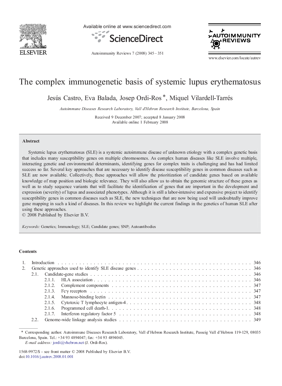 The complex immunogenetic basis of systemic lupus erythematosus