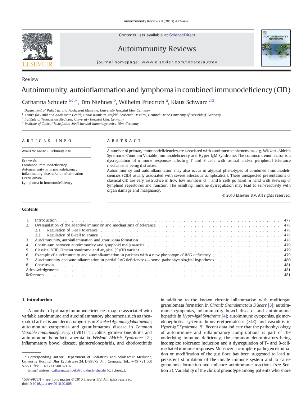 Autoimmunity, autoinflammation and lymphoma in combined immunodeficiency (CID)