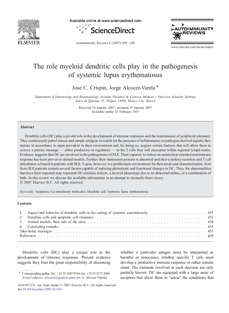 The role myeloid dendritic cells play in the pathogenesis of systemic lupus erythematosus