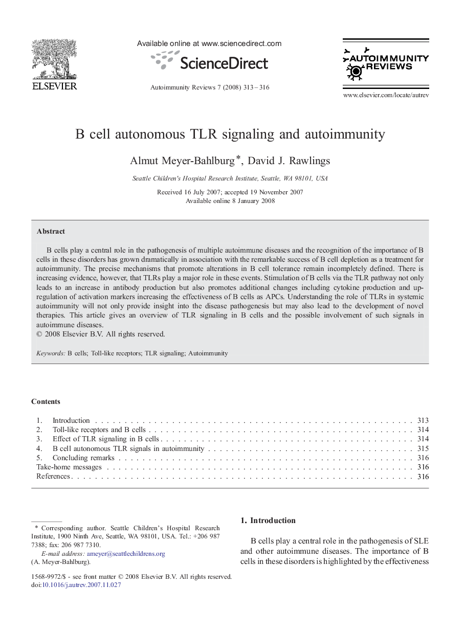 B cell autonomous TLR signaling and autoimmunity