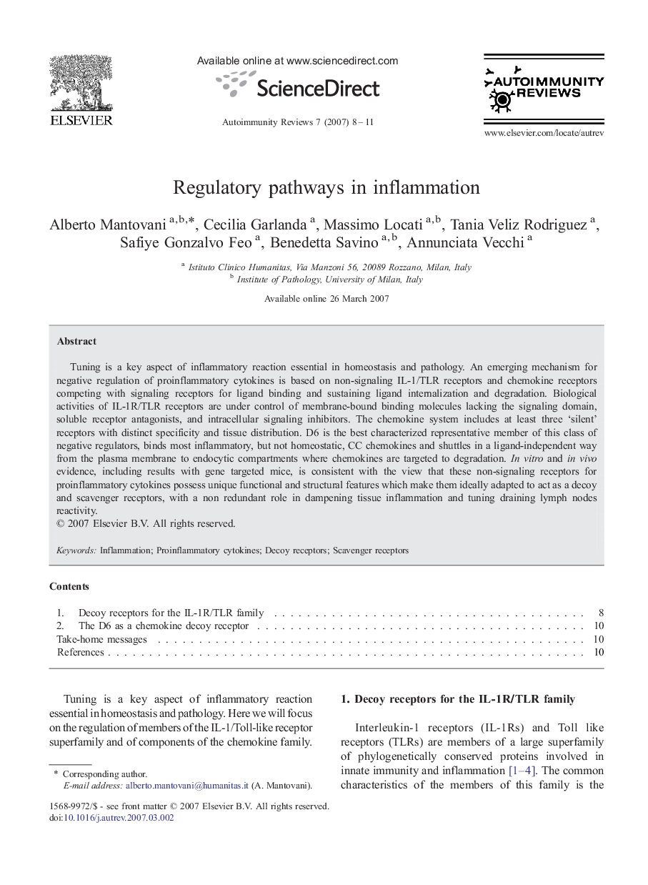 Regulatory pathways in inflammation