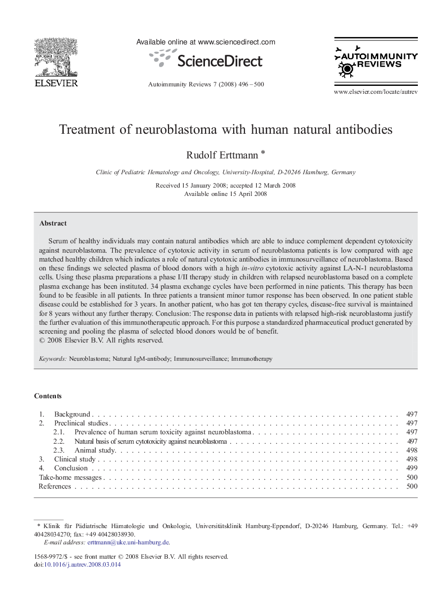 Treatment of neuroblastoma with human natural antibodies