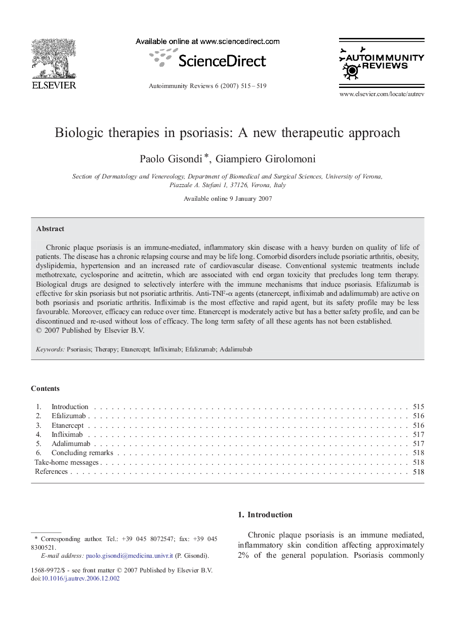 Biologic therapies in psoriasis: A new therapeutic approach