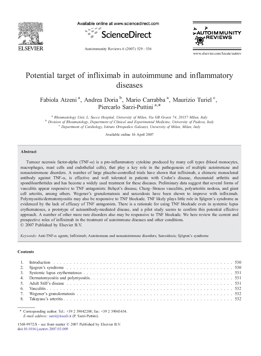 Potential target of infliximab in autoimmune and inflammatory diseases