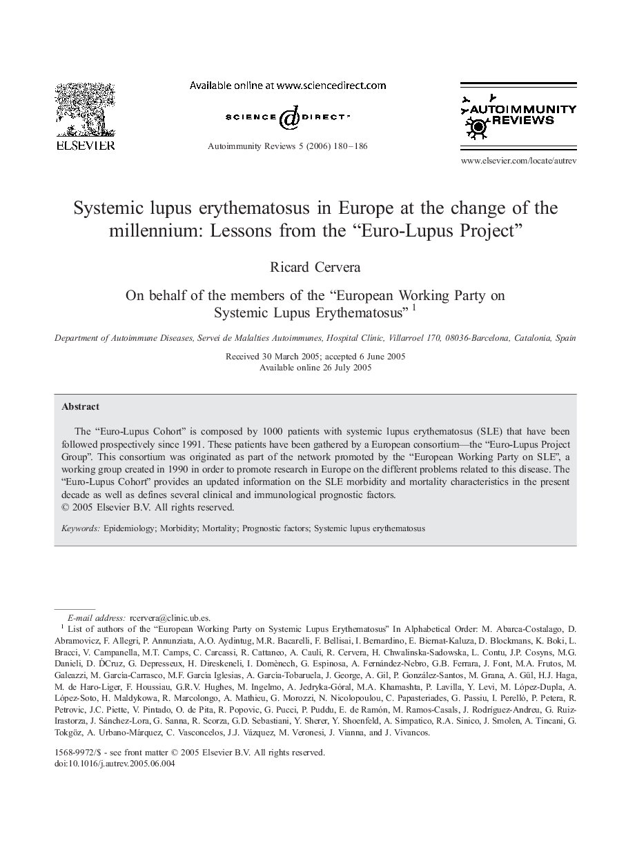 Systemic lupus erythematosus in Europe at the change of the millennium: Lessons from the “Euro-Lupus Project”