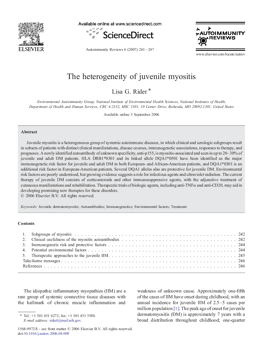 The heterogeneity of juvenile myositis