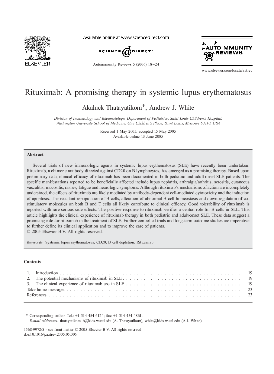 Rituximab: A promising therapy in systemic lupus erythematosus