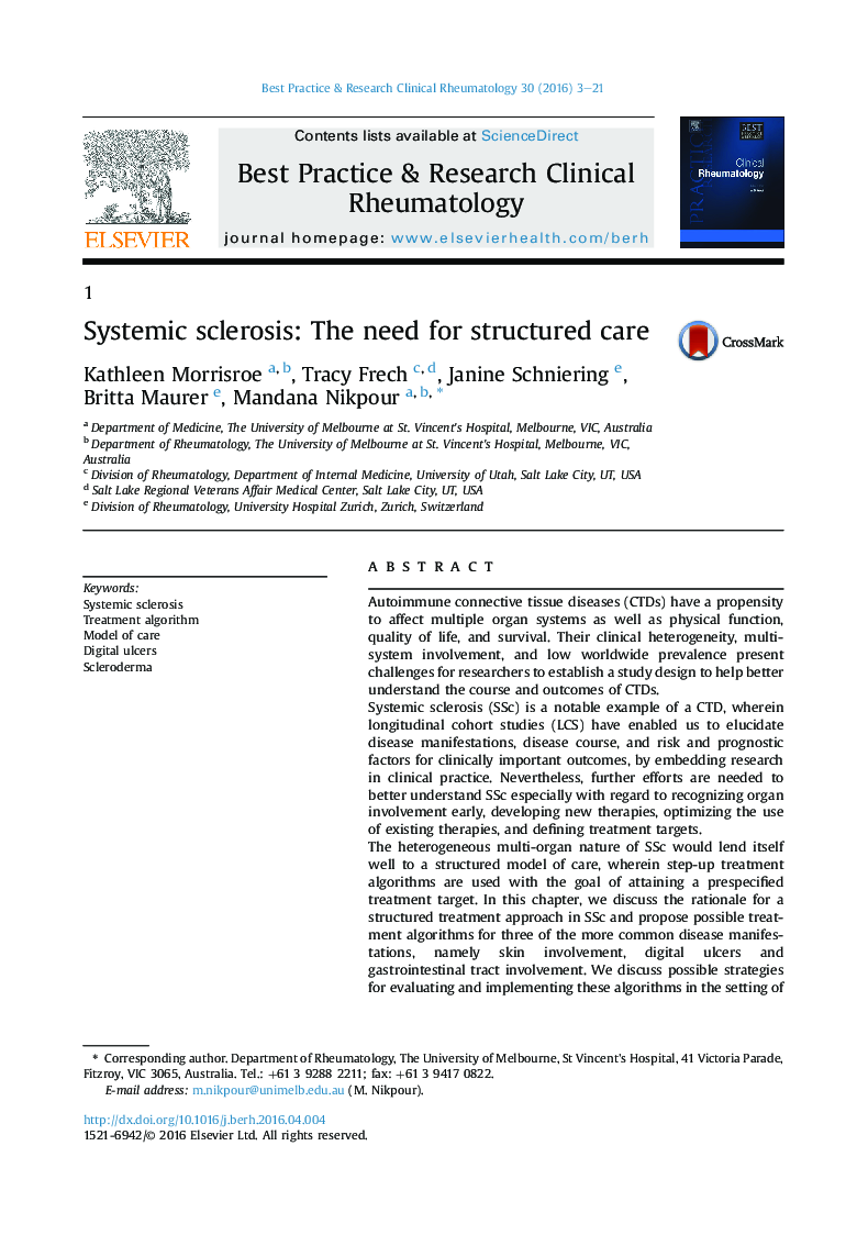 Systemic sclerosis: The need for structured care