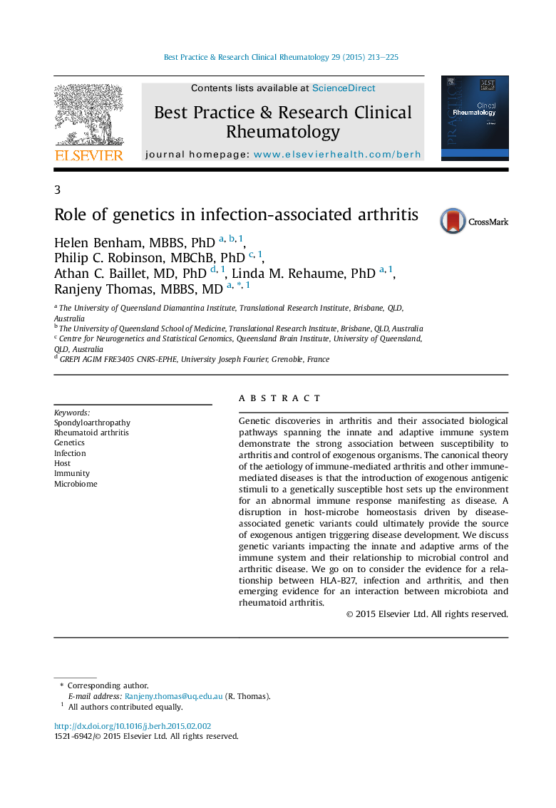 Role of genetics in infection-associated arthritis