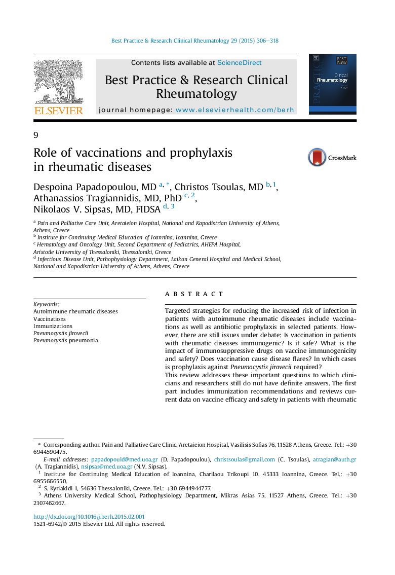 Role of vaccinations and prophylaxis in rheumatic diseases