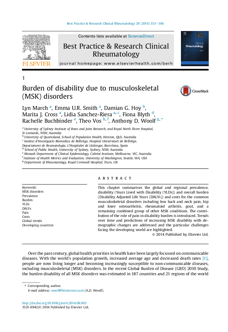 Burden of disability due to musculoskeletal (MSK) disorders