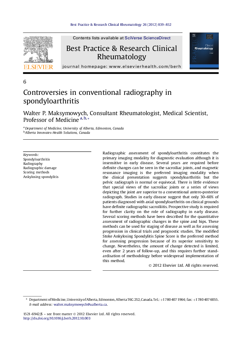 Controversies in conventional radiography in spondyloarthritis