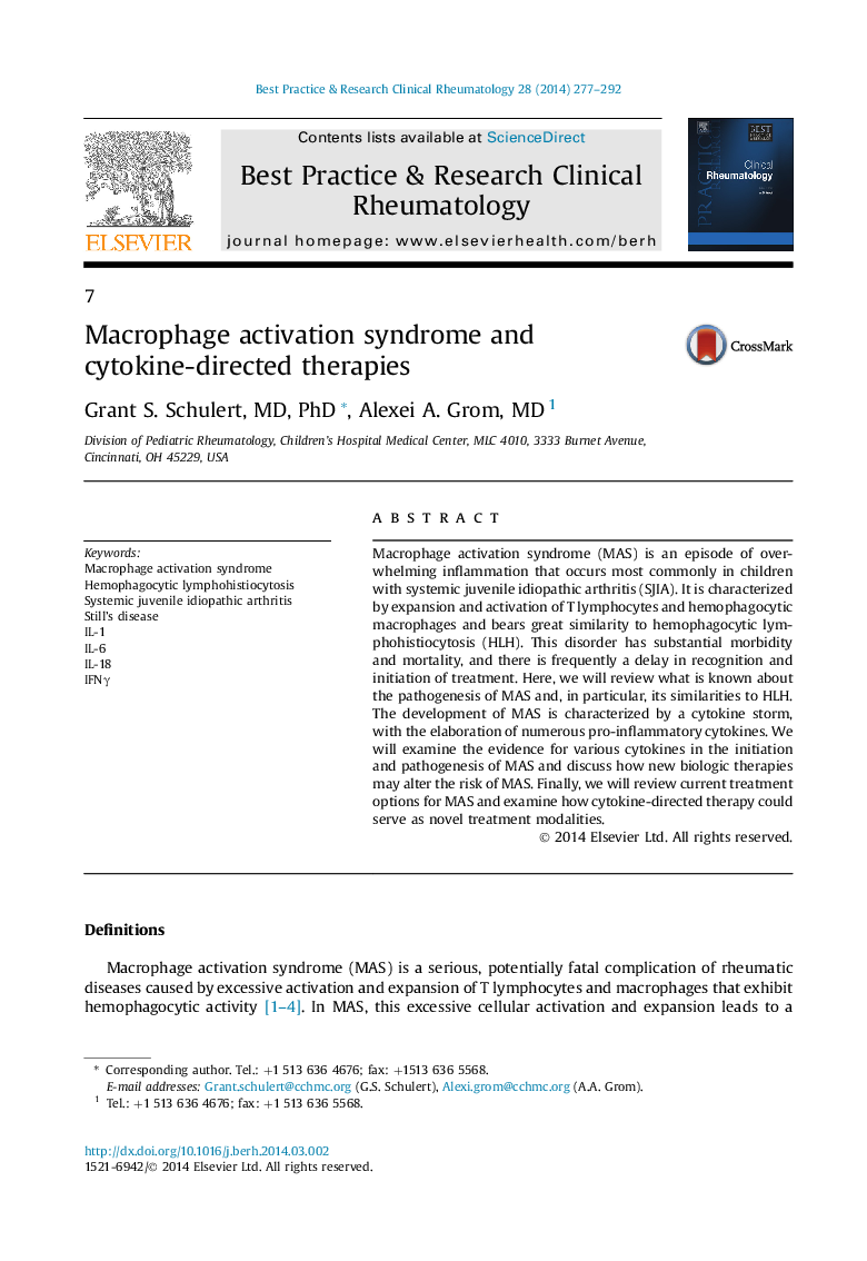 Macrophage activation syndrome and cytokine-directed therapies