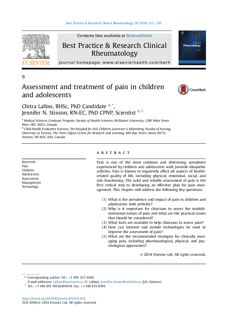 Assessment and treatment of pain in children and adolescents