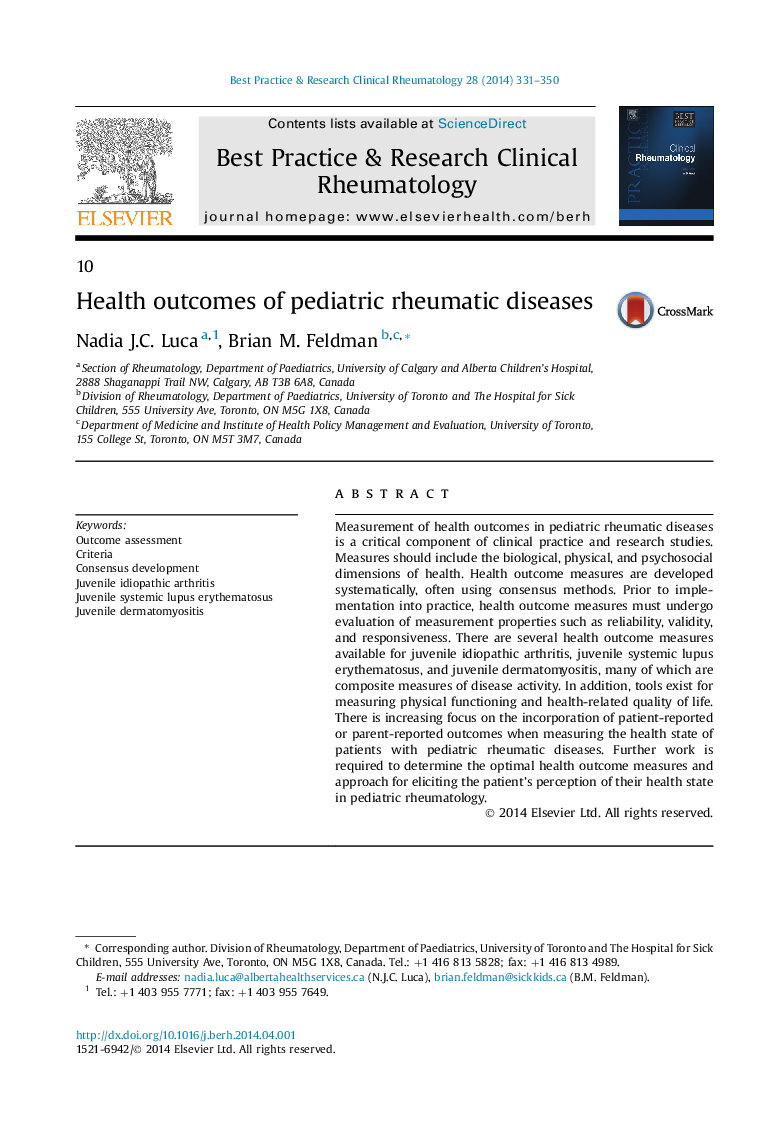 Health outcomes of pediatric rheumatic diseases