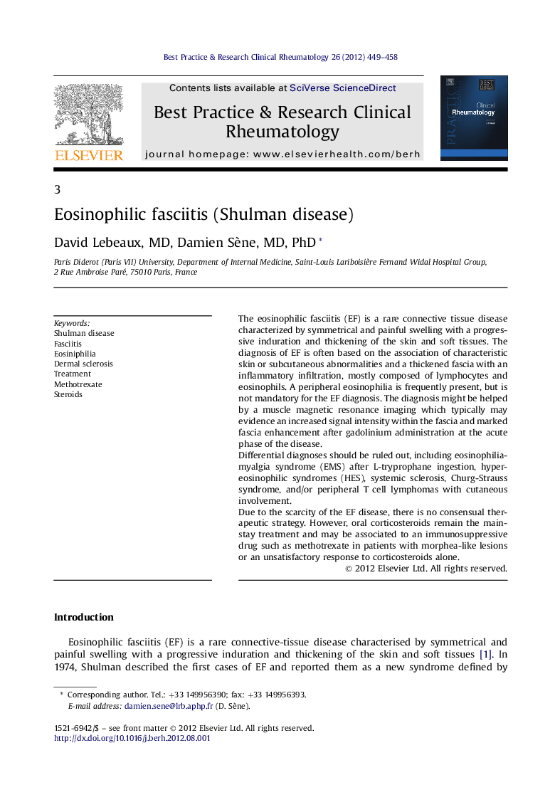 Eosinophilic fasciitis (Shulman disease)