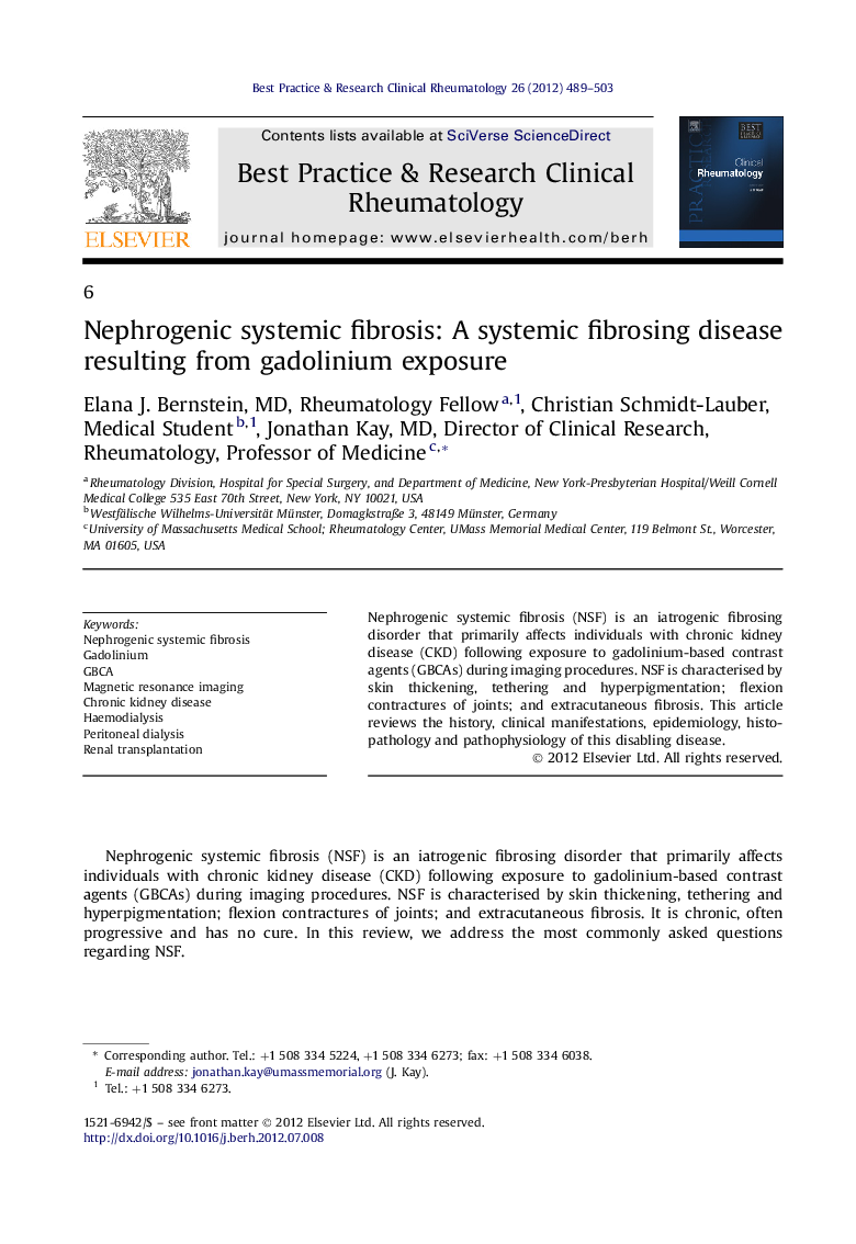 Nephrogenic systemic fibrosis: A systemic fibrosing disease resulting from gadolinium exposure