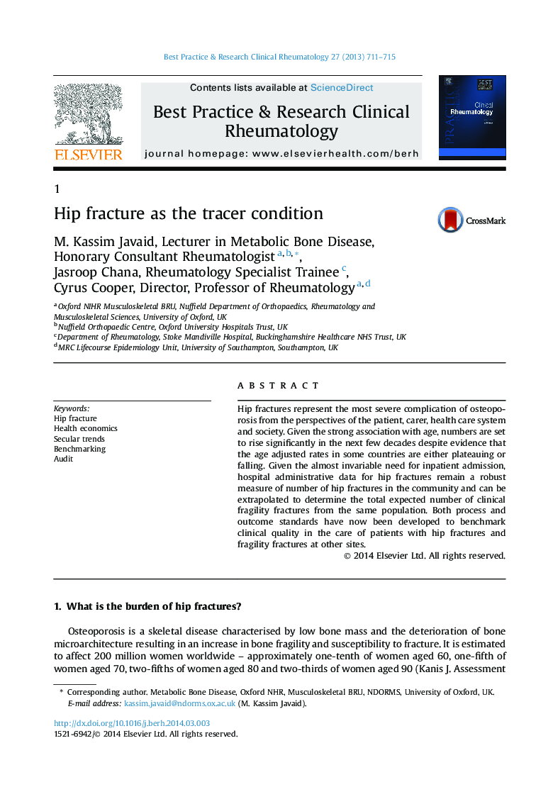 Hip fracture as the tracer condition