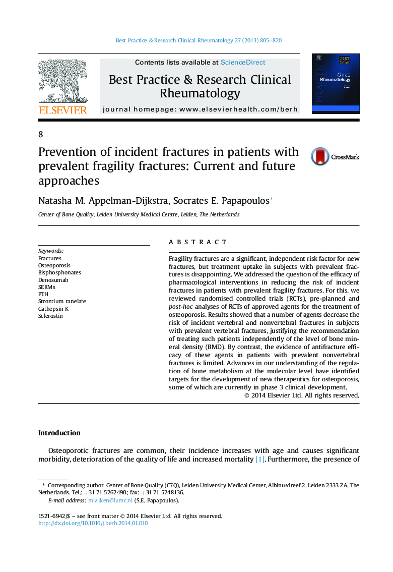 Prevention of incident fractures in patients with prevalent fragility fractures: Current and future approaches