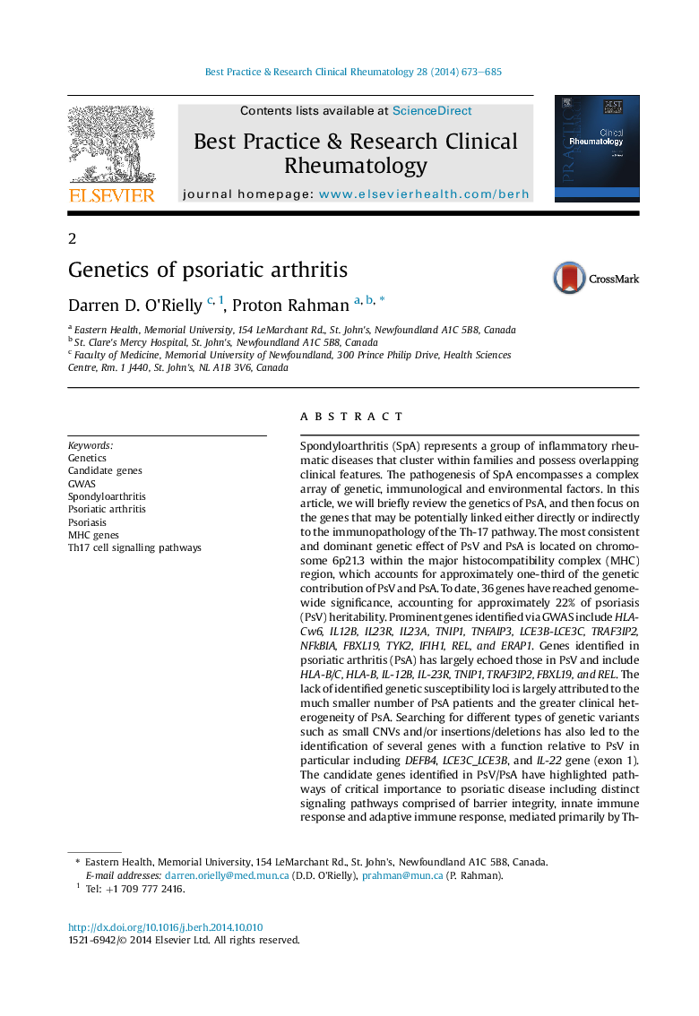 Genetics of psoriatic arthritis