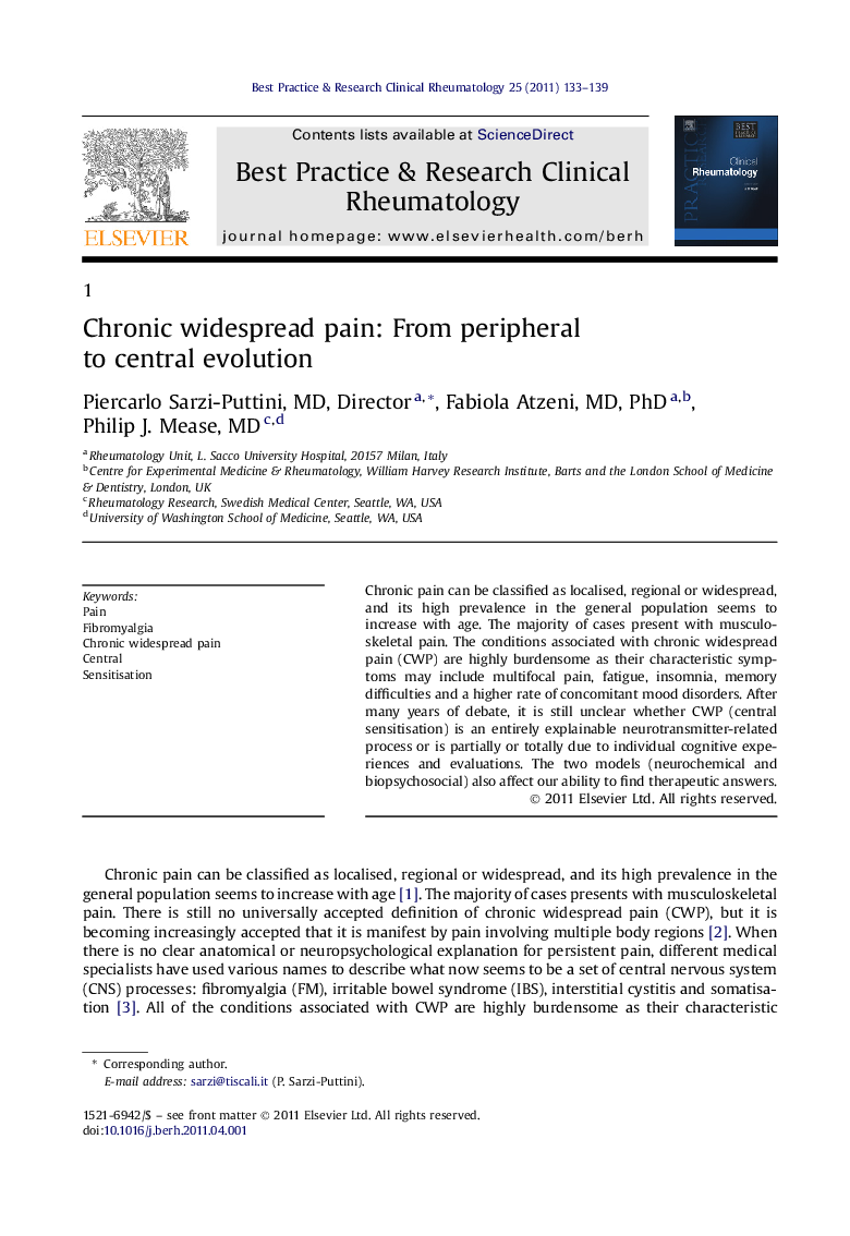 Chronic widespread pain: From peripheral to central evolution