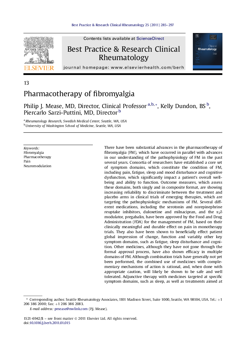 Pharmacotherapy of fibromyalgia