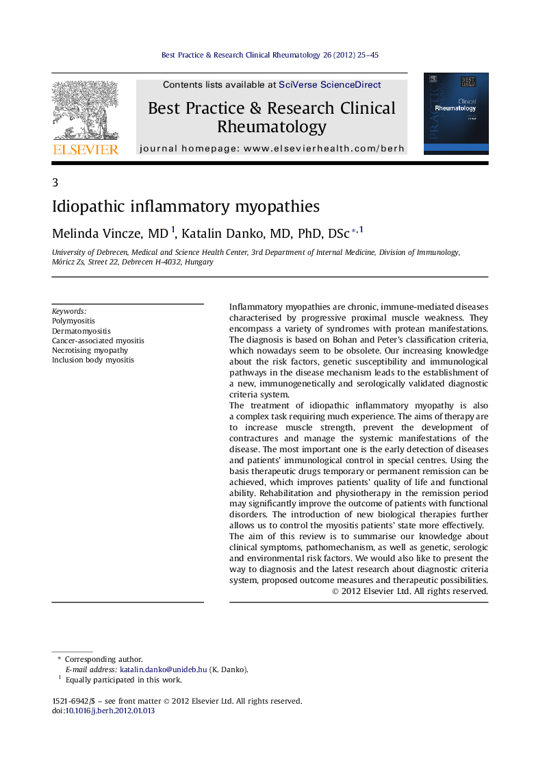 Idiopathic inflammatory myopathies