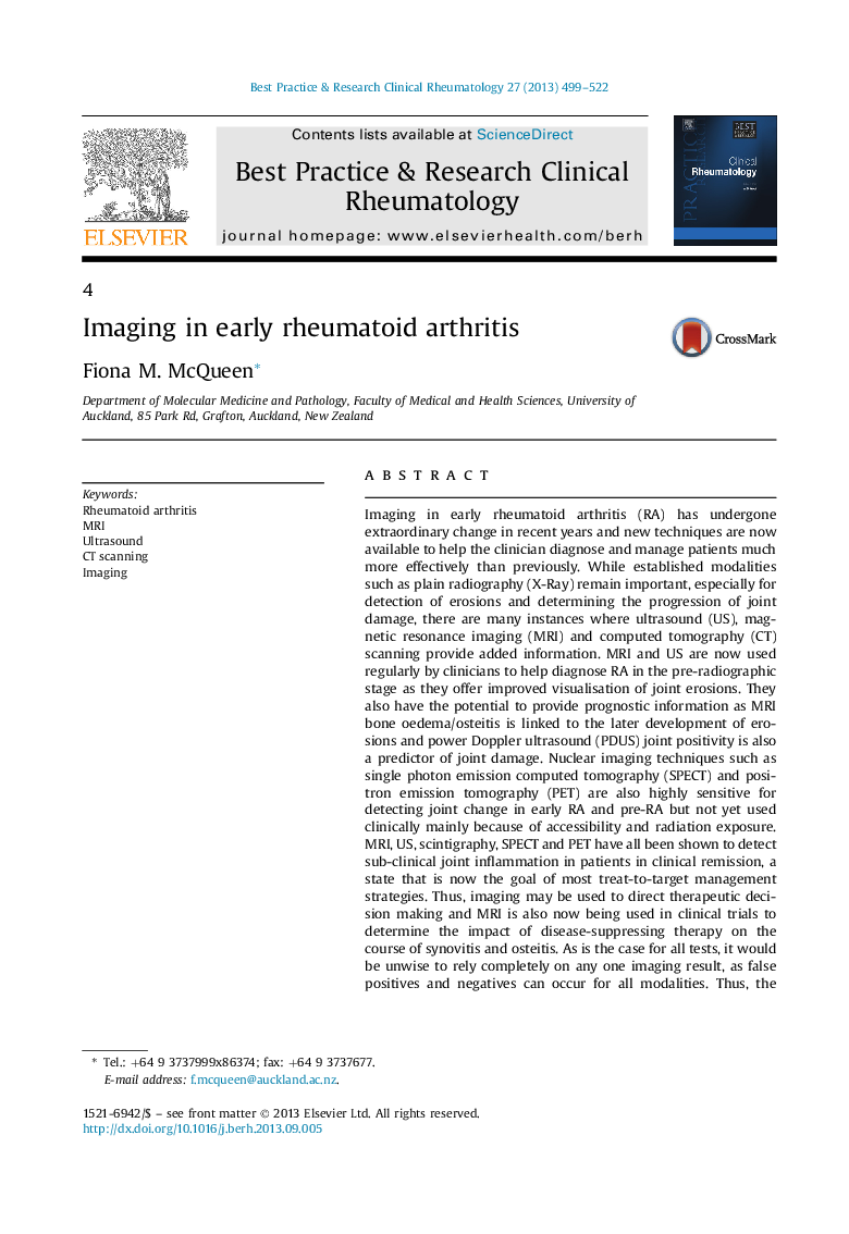 Imaging in early rheumatoid arthritis