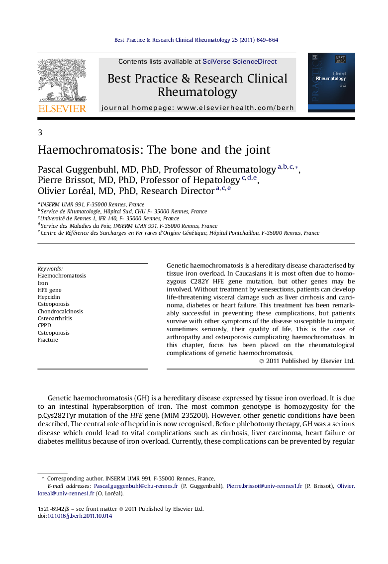 عکس صفحه اول مقاله: Haemochromatosis: The bone and the joint Haemochromatosis: The bone and the joint