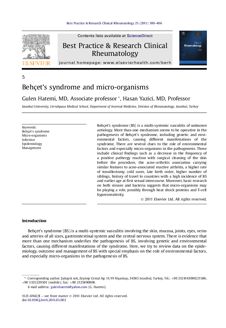 Behçet’s syndrome and micro-organisms