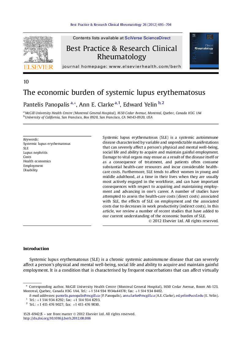 The economic burden of systemic lupus erythematosus